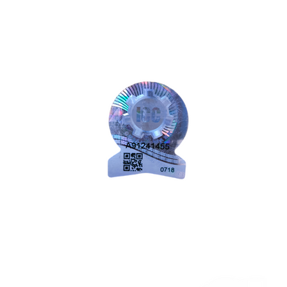 Holographic security sticker for Fluorescent Holder T-8 BJB showing QR code and serial number on white background
