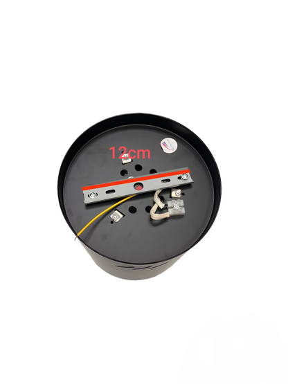 Biglite 6 inch surface mount downlight black base with wiring and mounting bracket visible