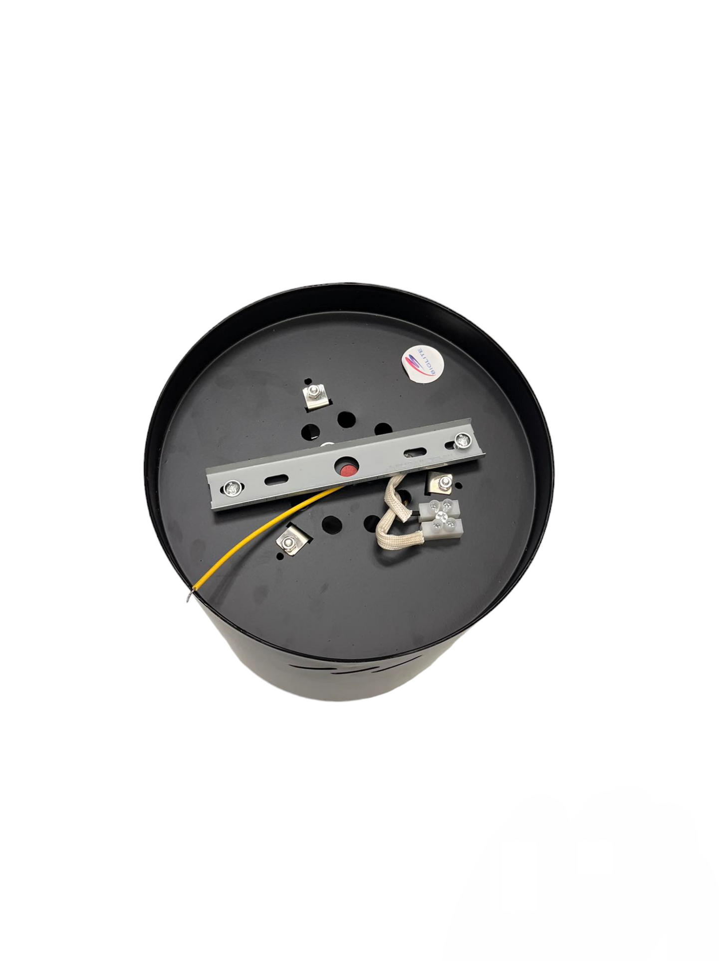 Biglite 6 inch surface mount downlight with black metal housing and wiring connections