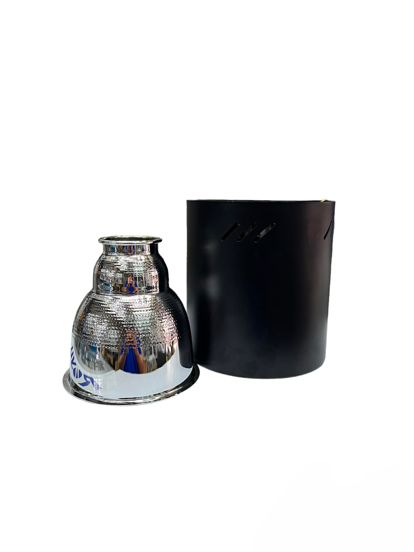 Biglite 6 inch surface mount downlight with reflective chrome finish and black housing for ceiling lighting