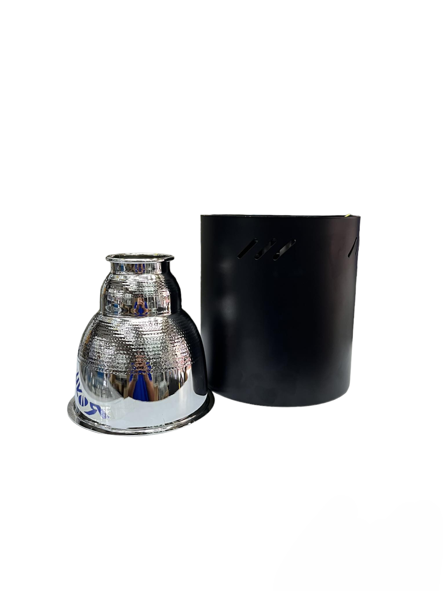 Biglite 6 inch surface mount downlight with reflective chrome finish and black housing for ceiling lighting