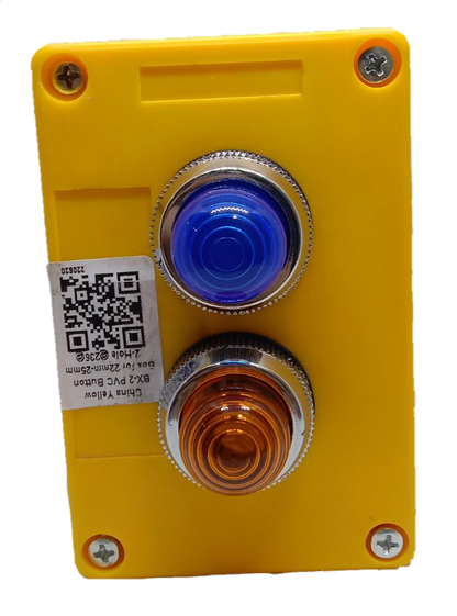 Blue and yellow pilot lamp 220V with Box featuring dual indicator lights and a durable design