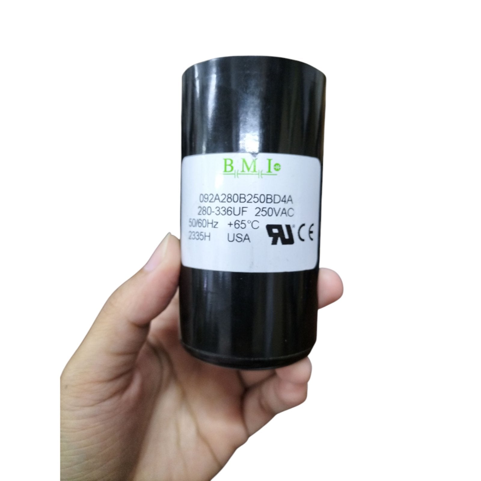 BMI 280-366UF 250V AC start capacitor in black casing for electrical applications