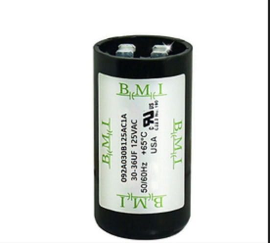 BMI 30-36uF Motor Starting Capacitor for electrical applications with durable casing.