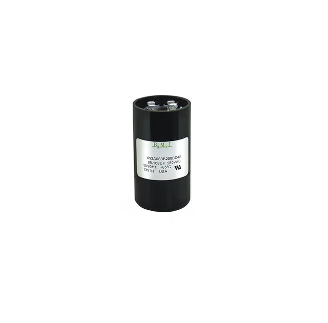 BMI 88-106MFD 125V AC capacitor in black casing for electrical circuit applications