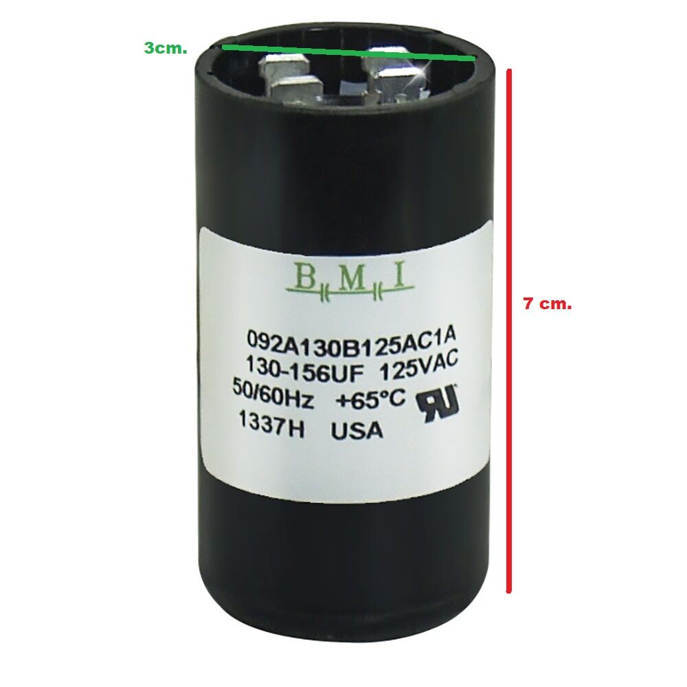 BMI Capacitor 130-156MFD for Motor with 125VAC rating and 50/60Hz frequency