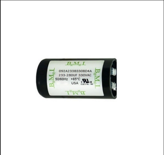 BMI capacitor 233-280mfd for motors with a 330VAC rating and operates at 50/60Hz