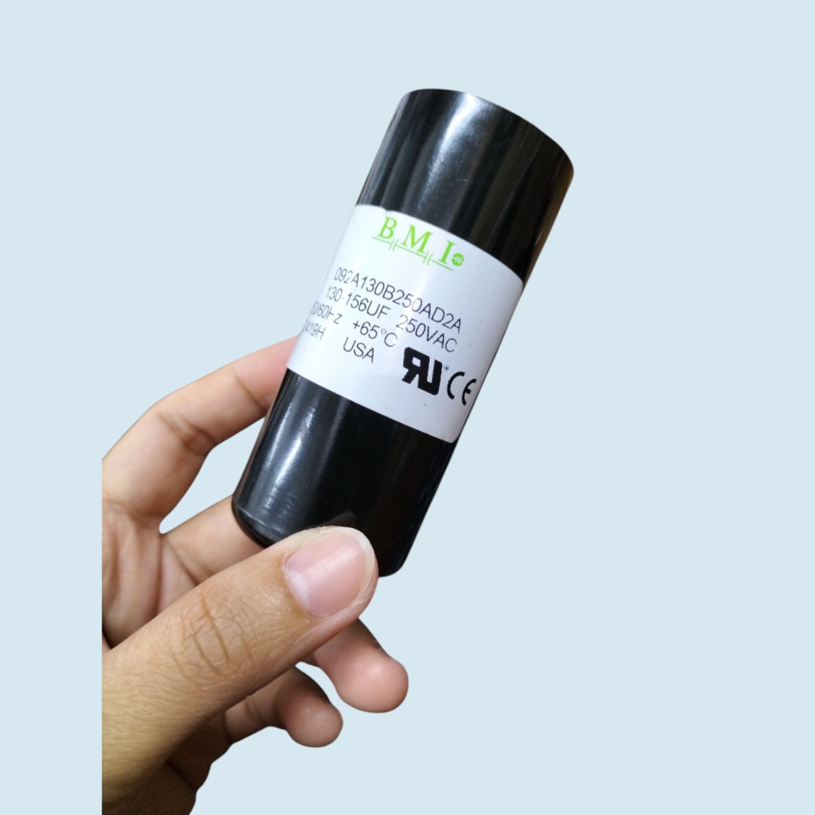 BMI motor starting capacitor 130-156UF in a black casing for electrical applications