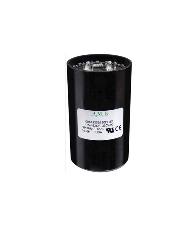 BMI motor starting capacitor 135-162 uf black cylindrical electrical component for motor circuits