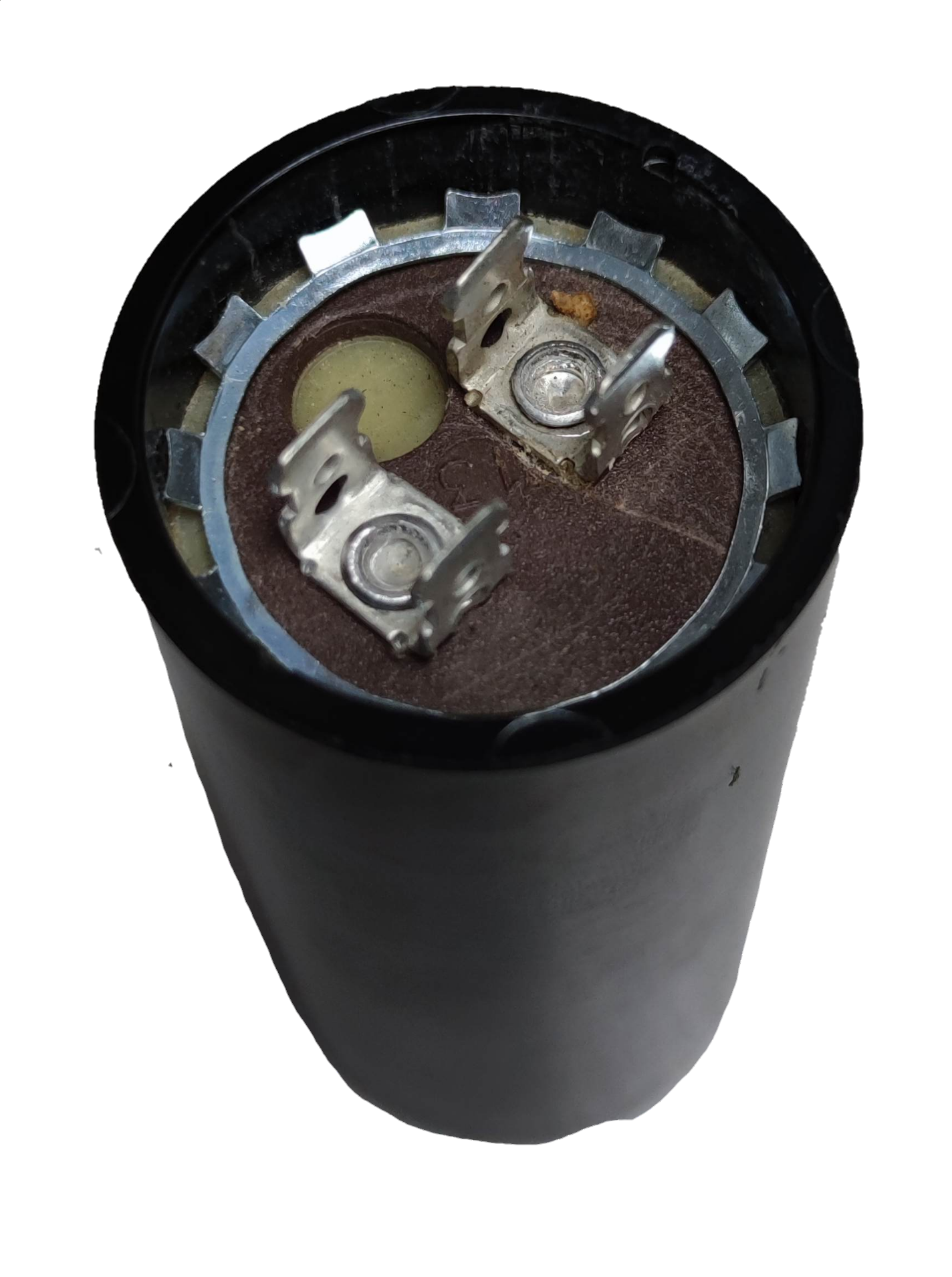 BMI motor starting capacitor 135-162 uf with metal terminals and black cylindrical body