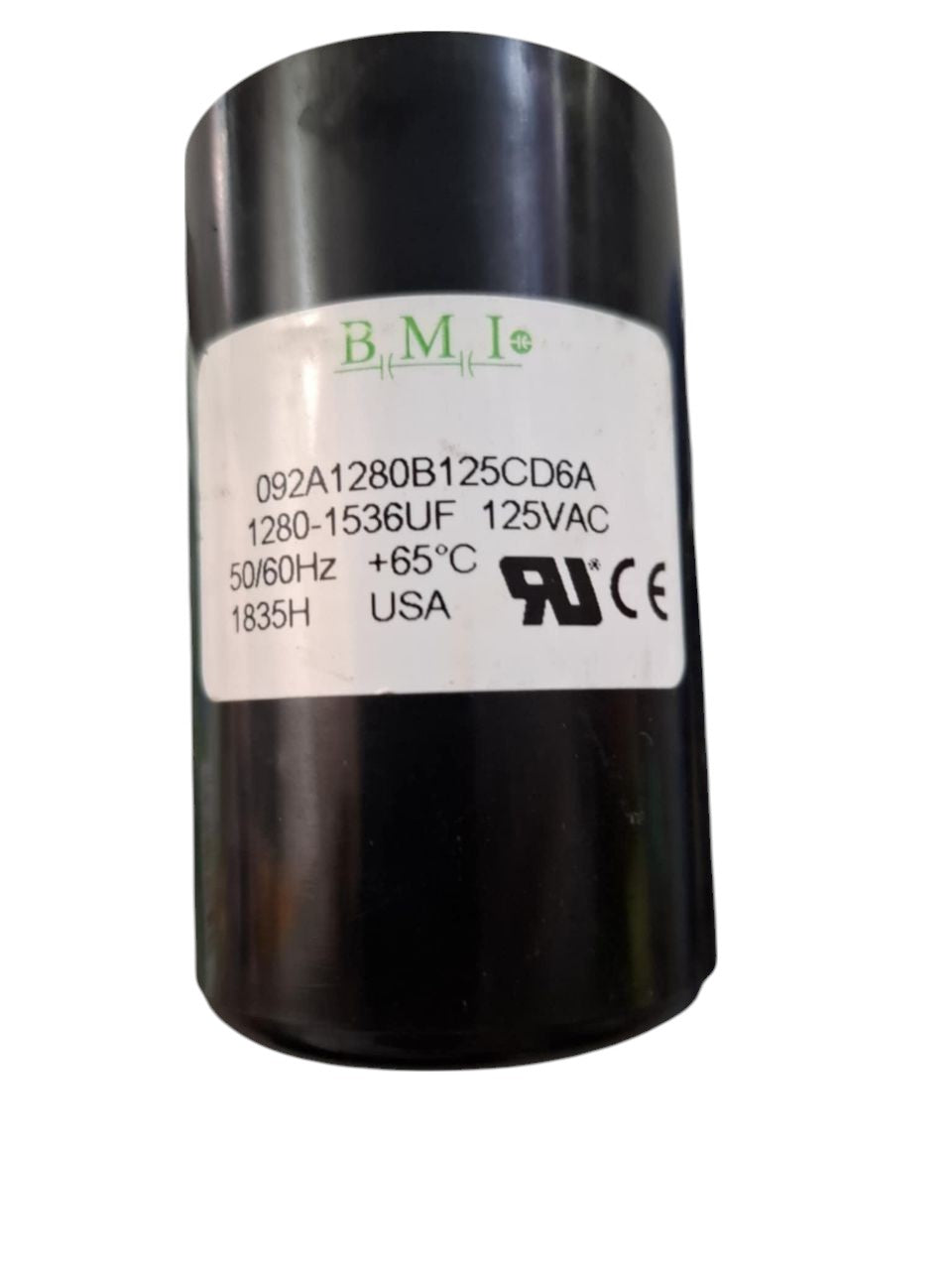 BMI starting capacitor 1280-1536MFD black cylindrical capacitor for HVAC systems with 125VAC rating