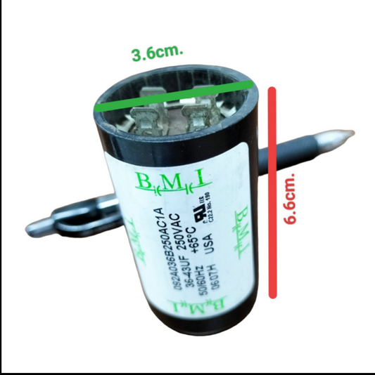 BMI 250V AC motor start capacitor with dimensions 3.6cm and 6.6cm for electrical circuits