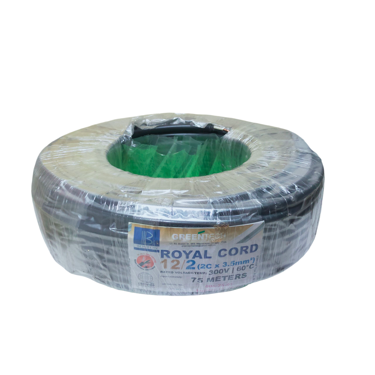 Boston Royal Cord AWG 12 2 Core black twin conductor cable 75 meter roll for electrical wiring 300V 60C