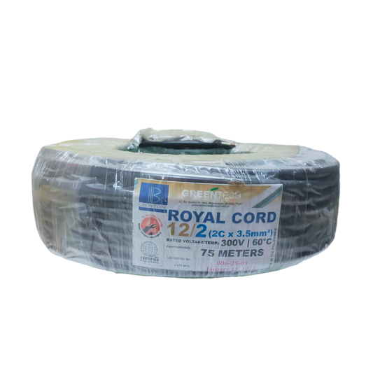 Boston coil of Royal Cord AWG 12 2 Core black 75 meter electrical wire spool wrapped in plastic