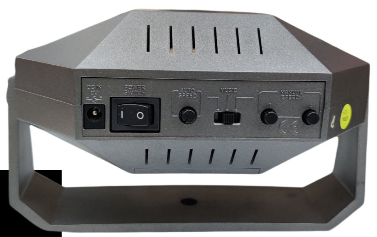 Back panel of Botex Lazer Light laser crab fiber optic light with power switch and control knobs