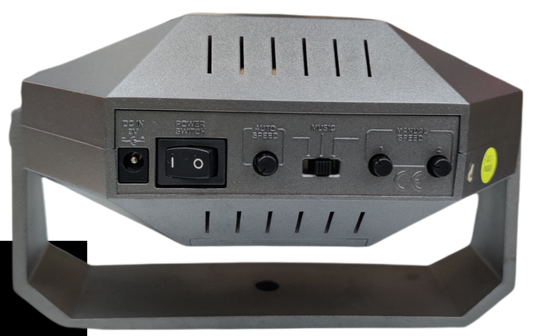 Back panel of Botex Lazer Light laser crab fiber optic light with power switch and control knobs