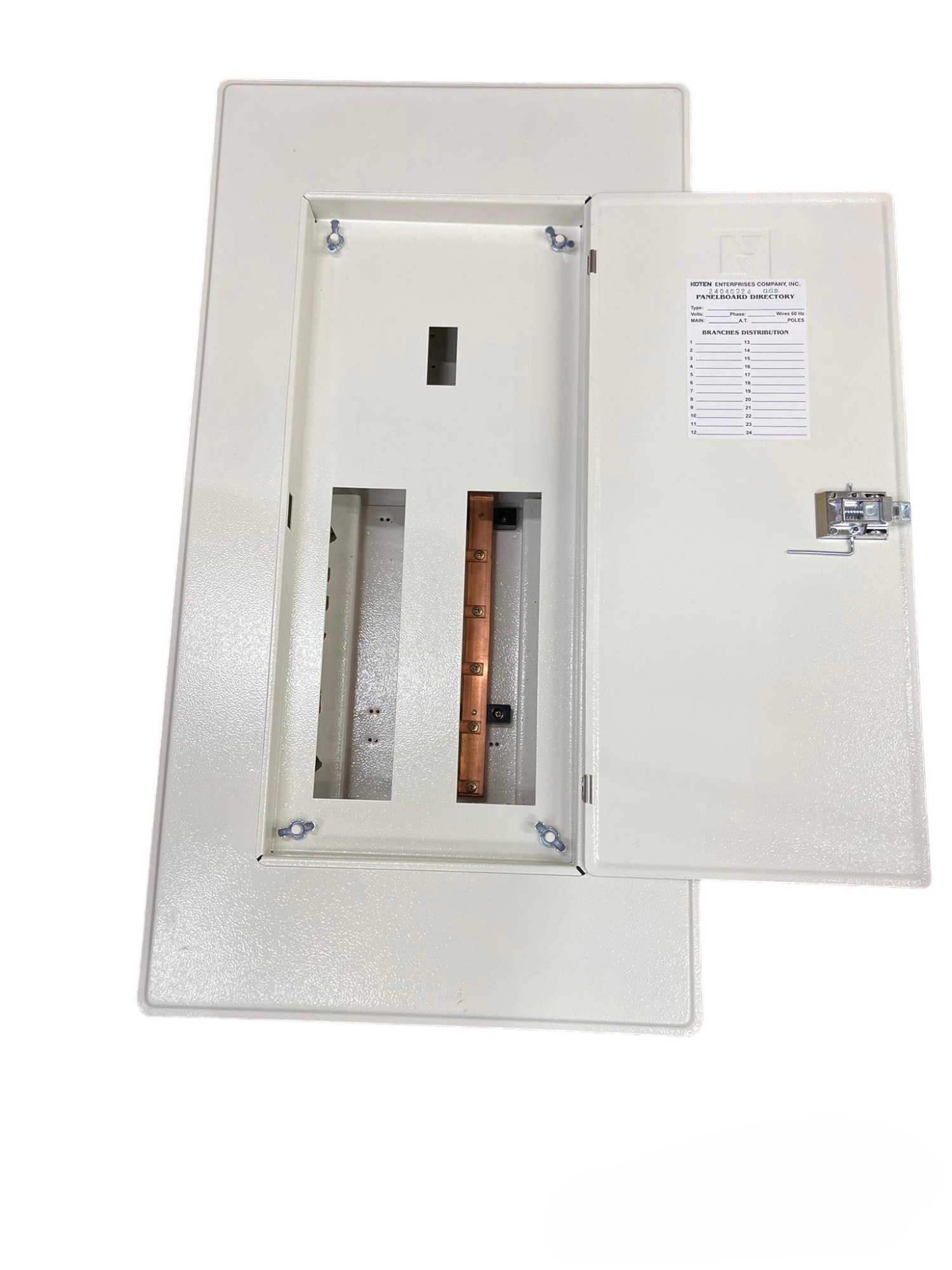 Koten 175A 2P Main and 10 Branches Panel metal distribution board with open door and visible copper bus bar