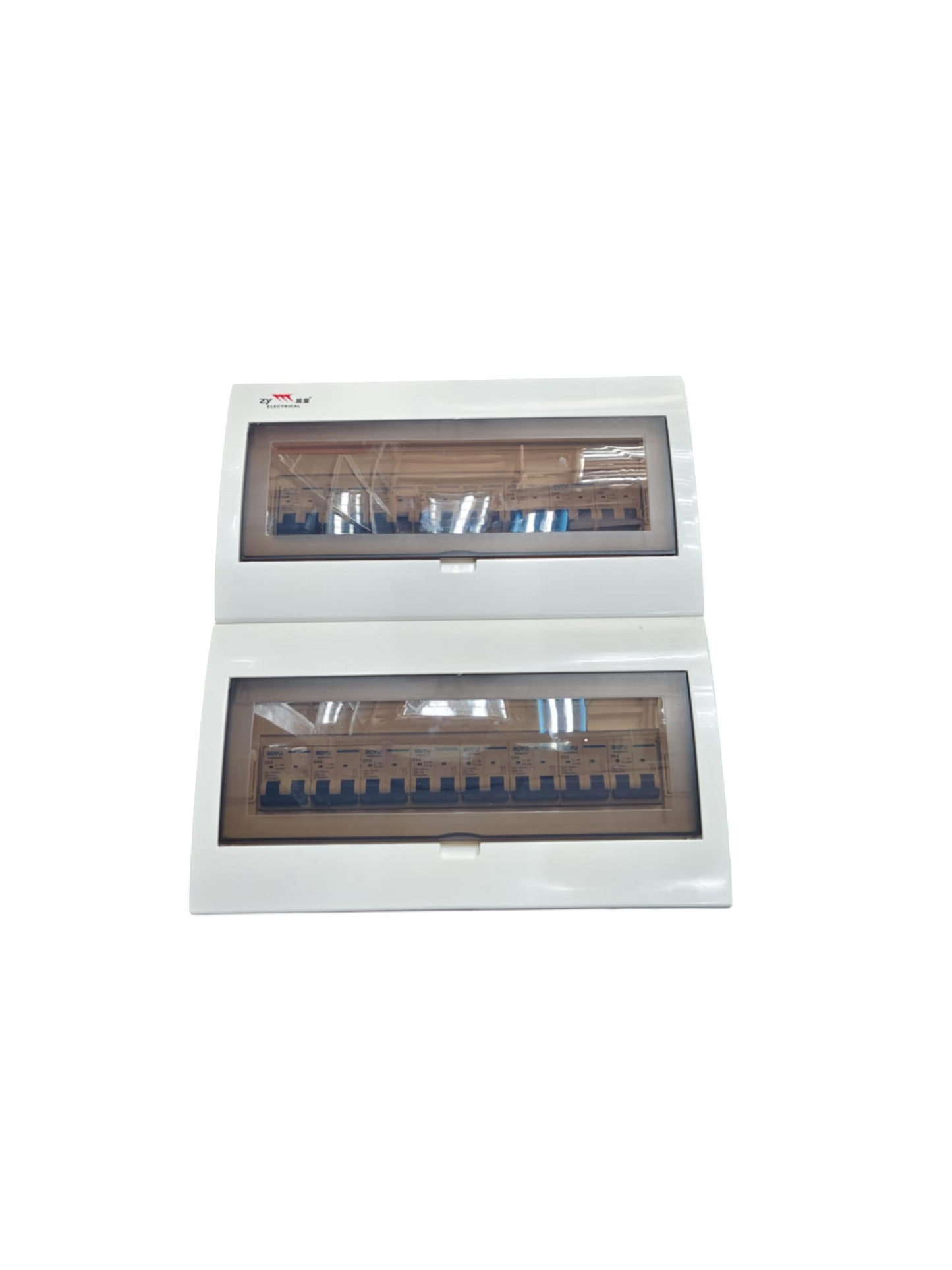 Royu and ZY Breakers Panel Board 63A 2 Pole Main electrical circuitry and parts with transparent covers