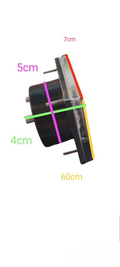 Side view of Brother Panel Meter 60mm x 70mm electrical component with measurement markings