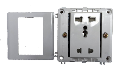 Bull 2 Gang Square Device Universal with Ground 10A power outlet and cover plate in white