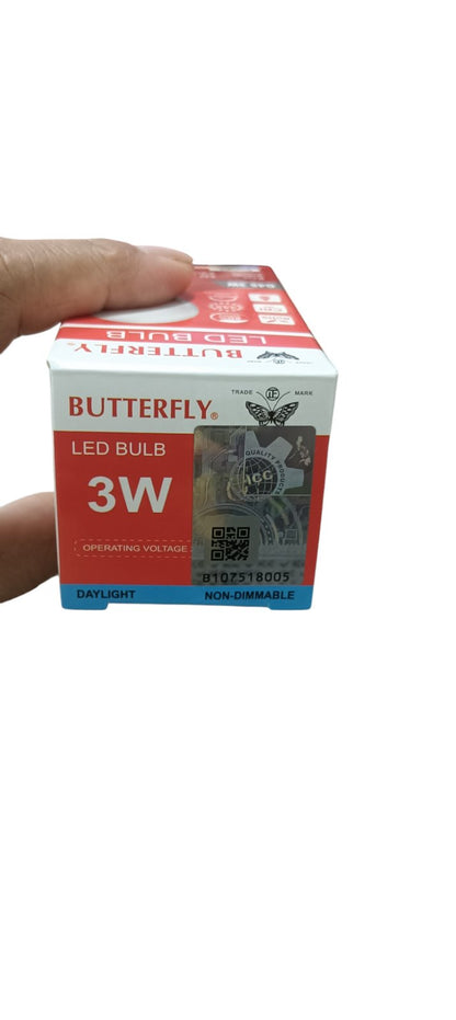 Butterfly 3W LED Bulb E27 220-240V daylight non-dimmable LED bulb packaging box held in hand
