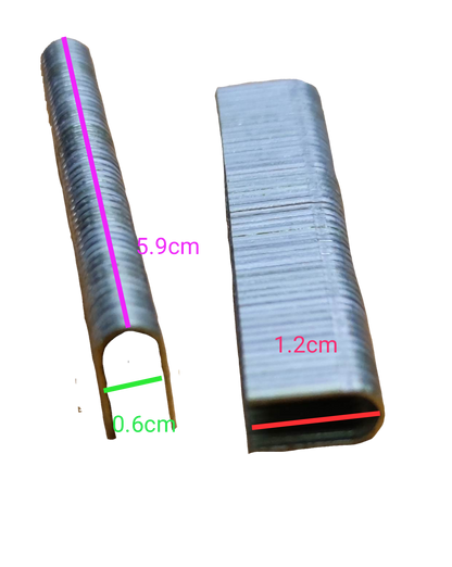 Butterfly metal staples for staplers 500pcs box staple wires two silver strips on black background about 6 cm long