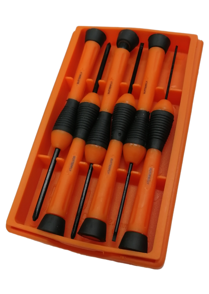Butterfly 6 Piece Precision Screw Driver Set in an orange storage tray for easy organization