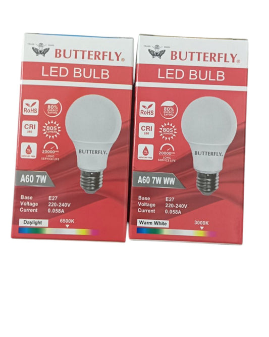 Butterfly 7W LED Bulb E27 220-240V daylight and warm white options in red packaging
