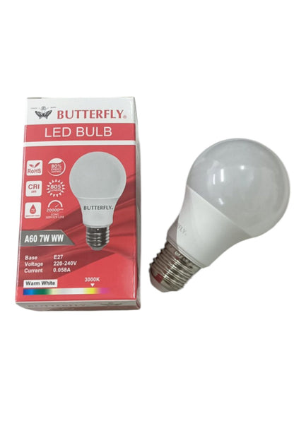 Butterfly 7W LED Bulb E27 220-240V warm white energy-saving A60 LED light bulb with packaging