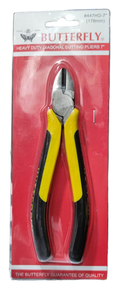 Butterfly Cutting Pliers 178mm 7 inches with yellow and black handles in packaging