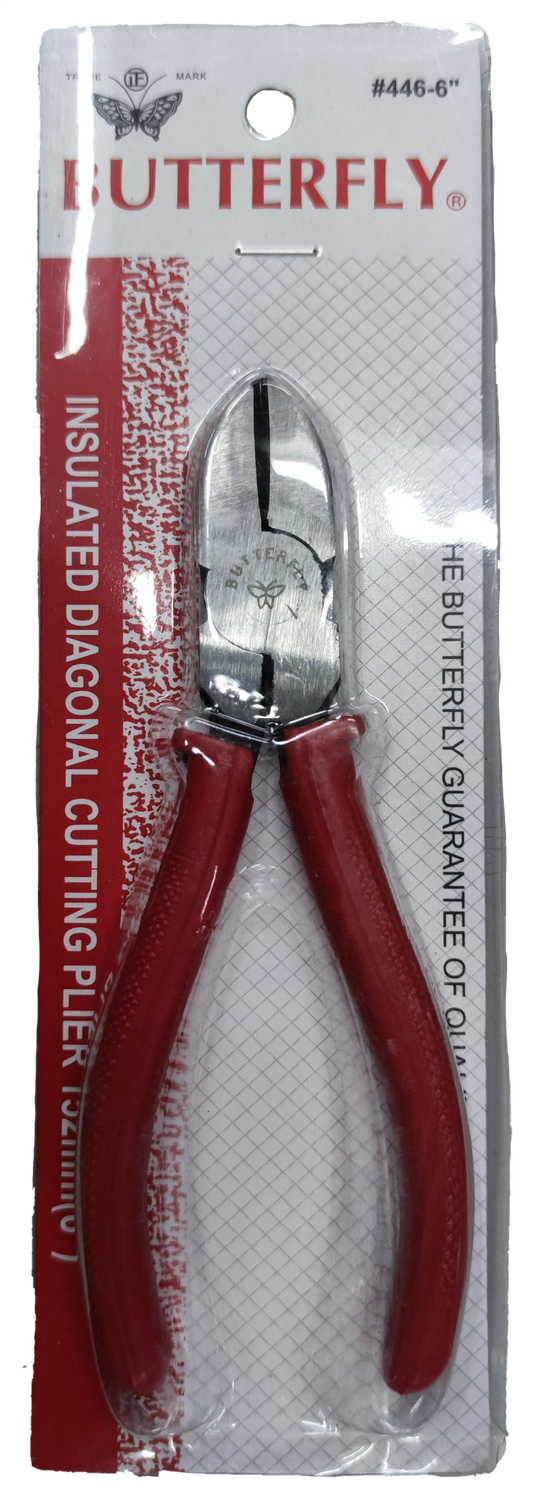 Butterfly insulated Diagonal Cutting Pliers 6 Inch 152mm red handles in retail blister pack for electricians