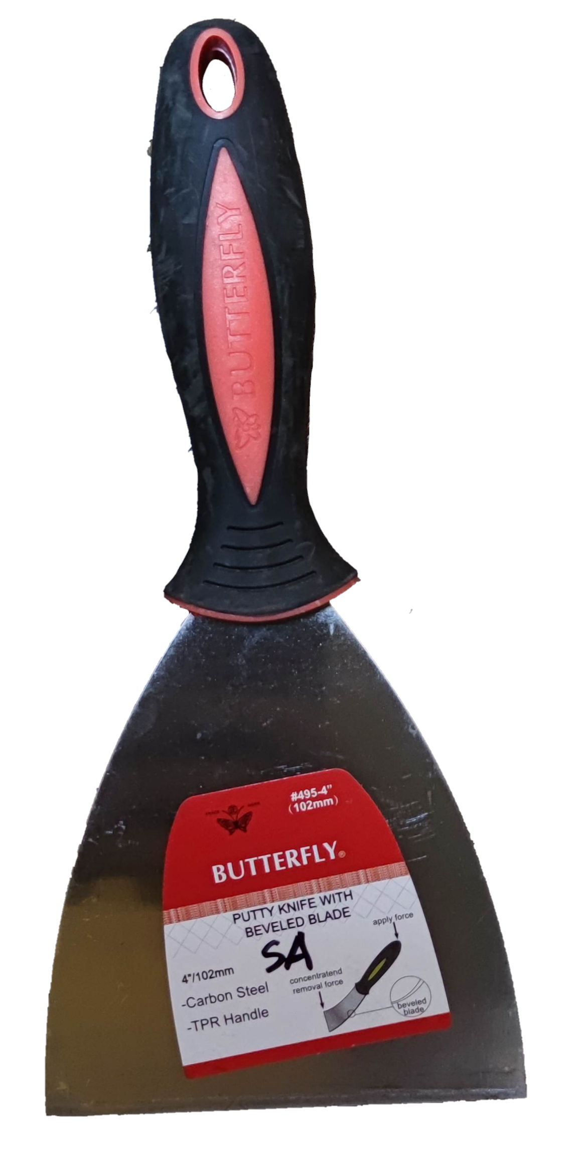 Spatula 4 Inches with TPR Handle by Electx Electrical Supply metal putty knife with black and red grip