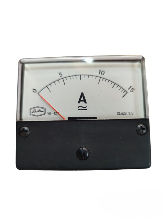 Brother 15A AC panel meter with analog display and black base for electrical measurements
