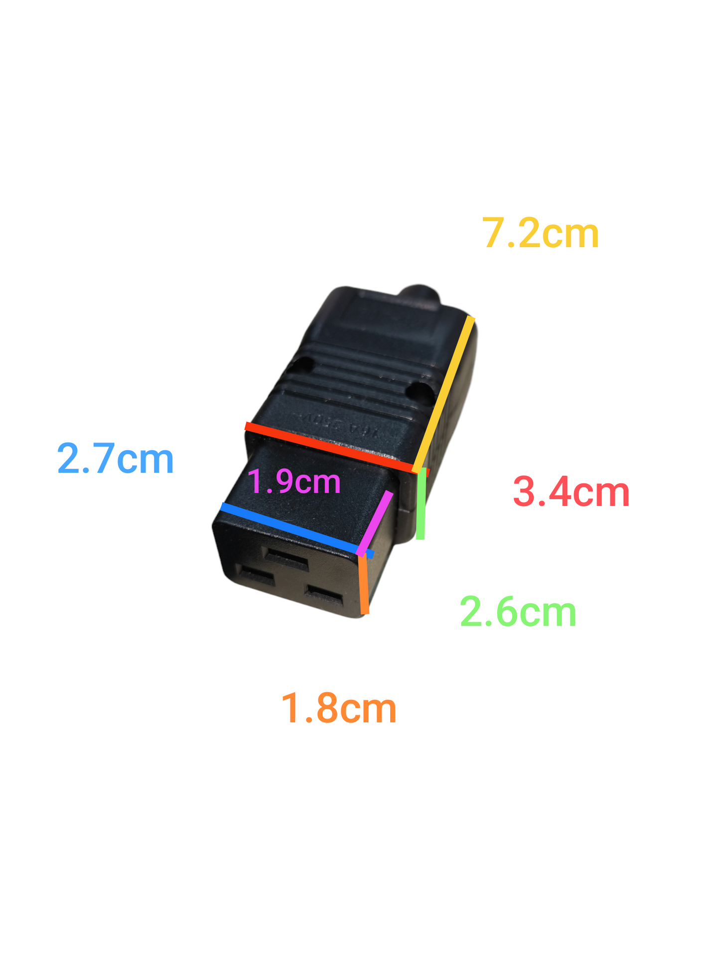 Grippes C19 Female Computer Connetor black electrical connector with dimension markings
