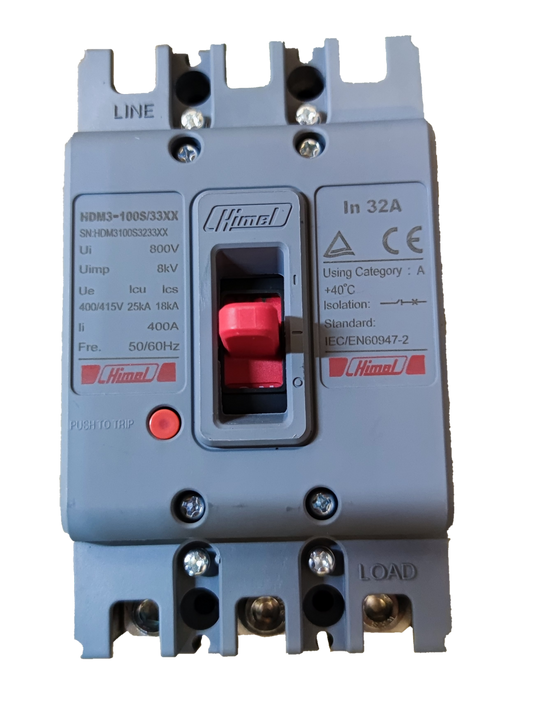 Himel 32A 3 Pole Molded Case Circuit Breaker, 32A Industrial Circuit Breaker 3 Pole 18 Kaic 250V