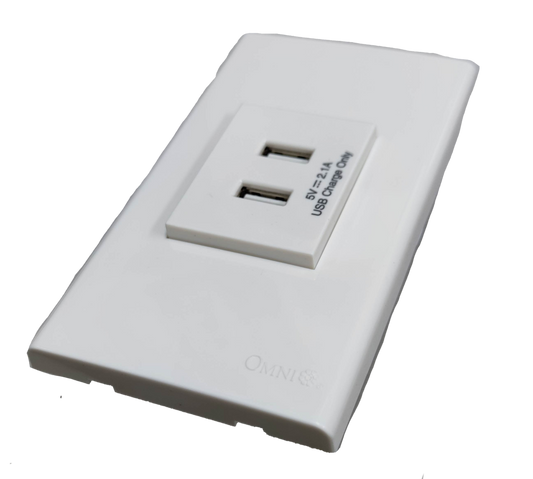 Omni 2 Gang USB Outlet 5V 2.1A with Plate Cover WUSB-002+WWP-111