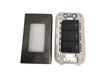 Panasonic 3 Gang 1 Way Switch 16A 250V with Plate Cover Metallic Gray WEG6803MH-1/3XWEG5001HK-5
