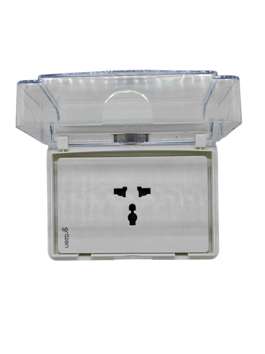 Grazen Weatherproof Cover Transparent with 1 Gang Universal Outlet with Ground 16A 220V WC-019-W+GW-012