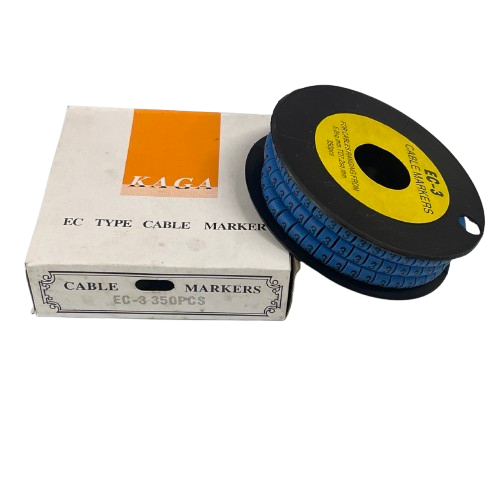 Grippes Cable Marker Blue - 3 on a spool with a white box for organized cable management