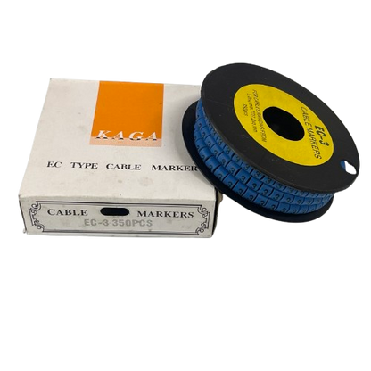 Grippes Cable Marker Blue - 3 on a spool with a white box for organized cable management