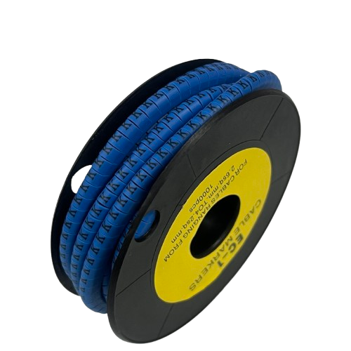Cable Marker Blue - K on a spool for organized cable management and easy identification