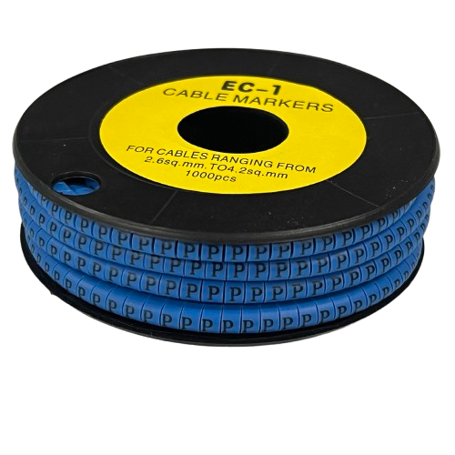 Grippes Cable Marker Blue - P for organizing cables from 2.6mm to 3.6mm, with 1000 pieces on a roll