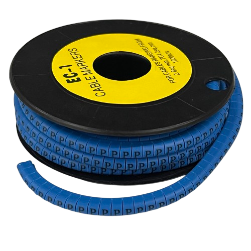 Grippes Cable Marker Blue - P on a spool, designed for organized cable management