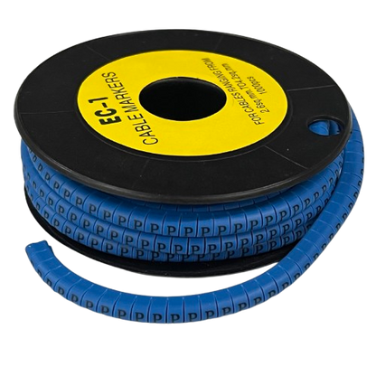 Grippes Cable Marker Blue - P on a spool, designed for organized cable management