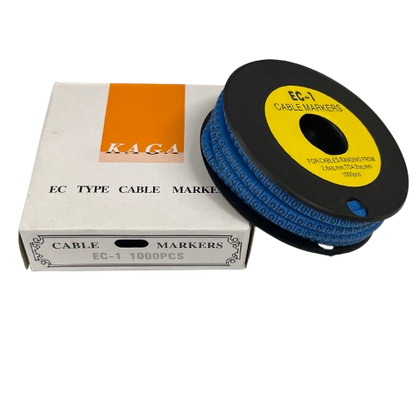 Grippes Cable Marker Blue - Q on a spool with packaging for organized cable management