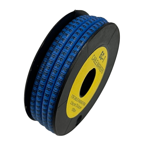 Grippes Cable Marker Blue - R on a reel for organized cable management in home and office setups