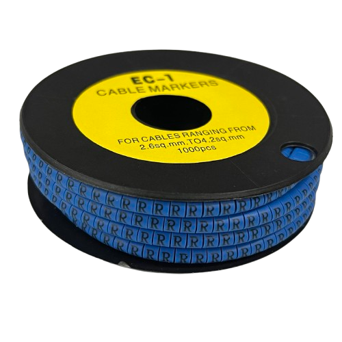 Cable Marker Blue - R from Grippes on a spool for organizing various cable sizes