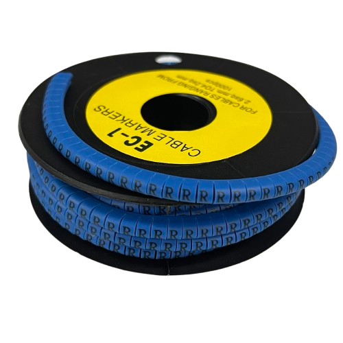 Grippes Cable Marker Blue - R on a spool for organized cable management and labeling