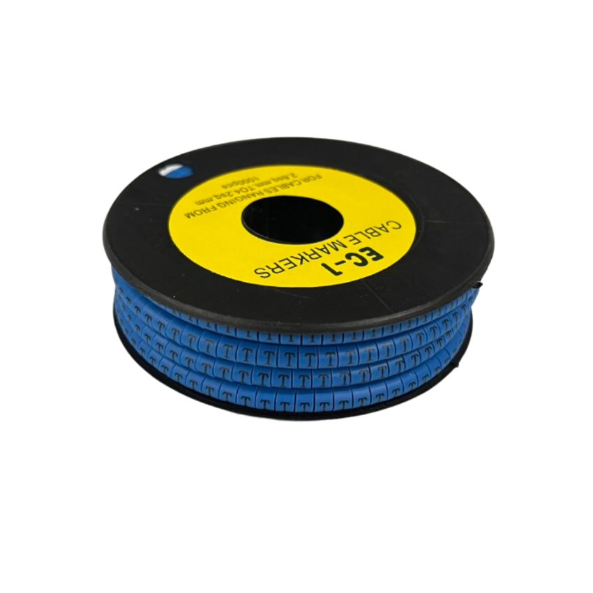 Grippes Cable Marker Blue - T on a spool for organizing and identifying cables easily