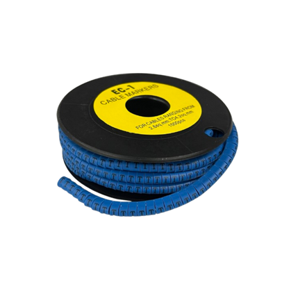 Grippes Cable Marker Blue - T on a spool, designed for organizing cables ranging from 2.5mm to 3.5mm